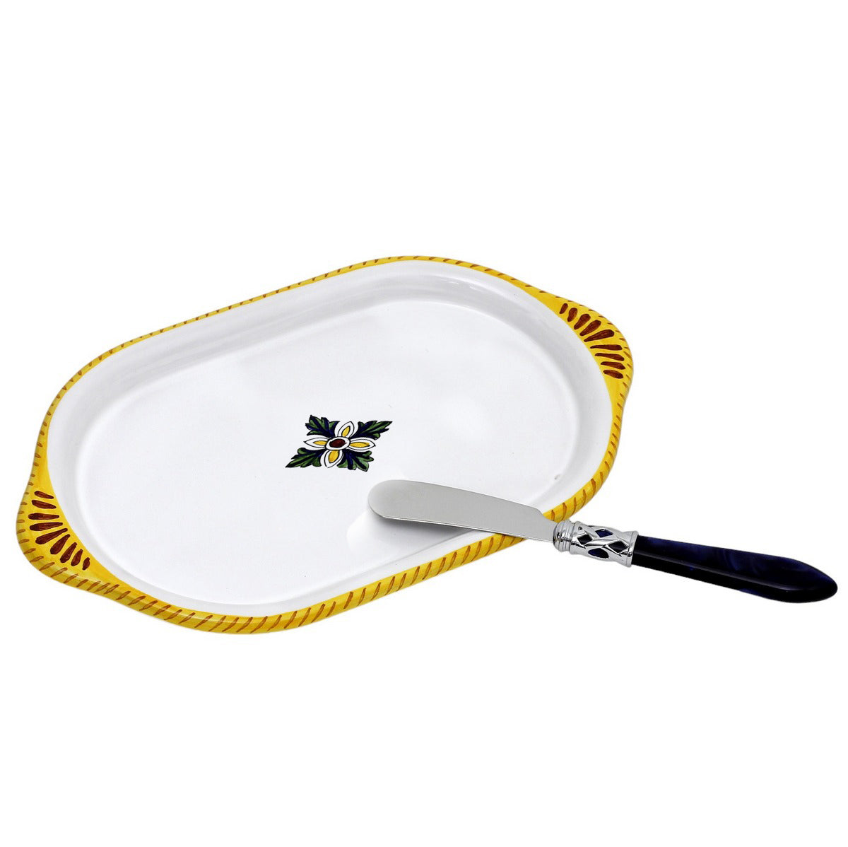 GIFT BOX GOLD: With authentic Deruta hand painted ceramic - RAFFAELLESCO: Oval/Oblong Small Tray With Spreader