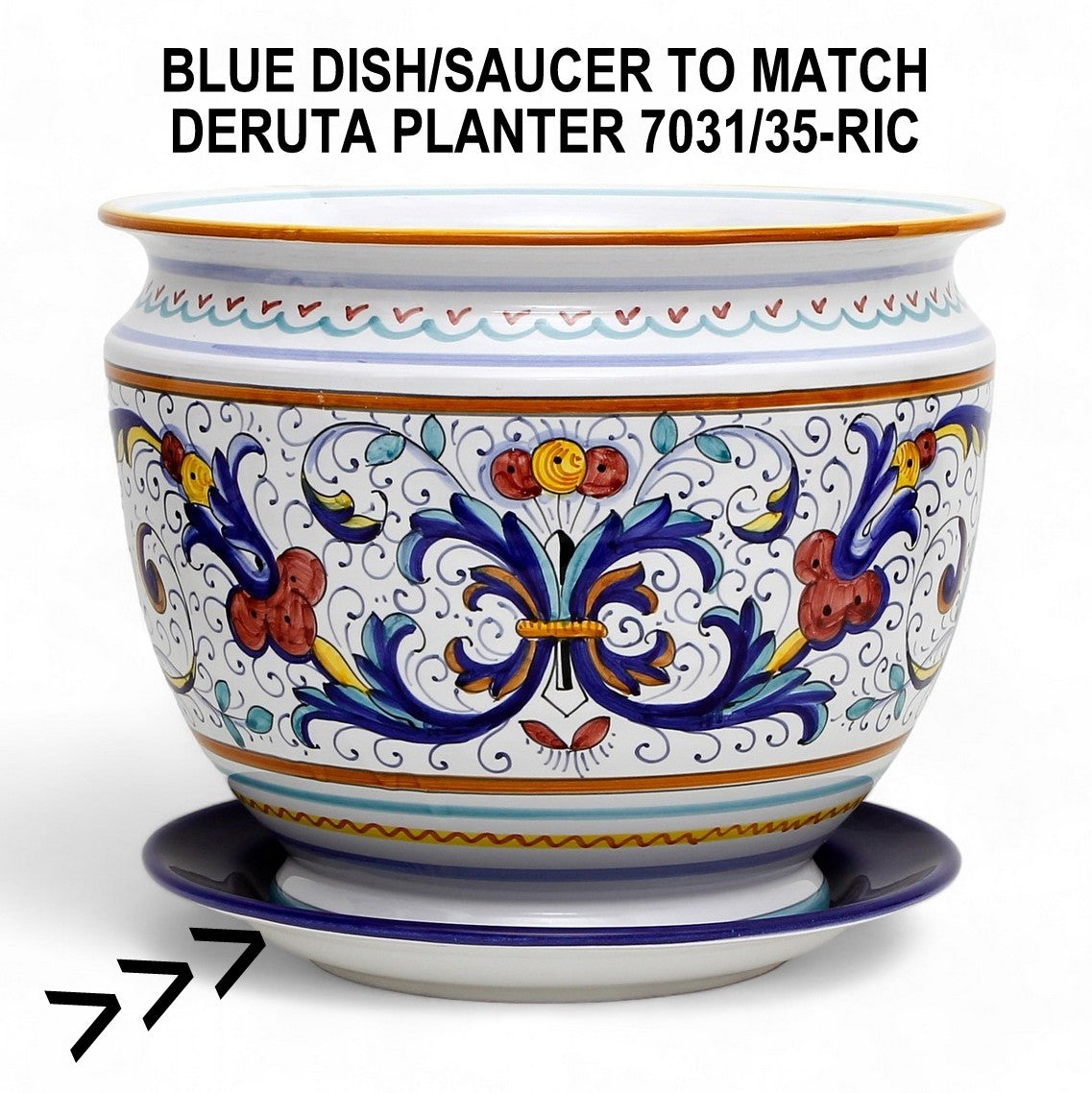 MONOCOLORE: Hand Painted Tray Saucer for Large Deruta Planters (7031/35) BLUE