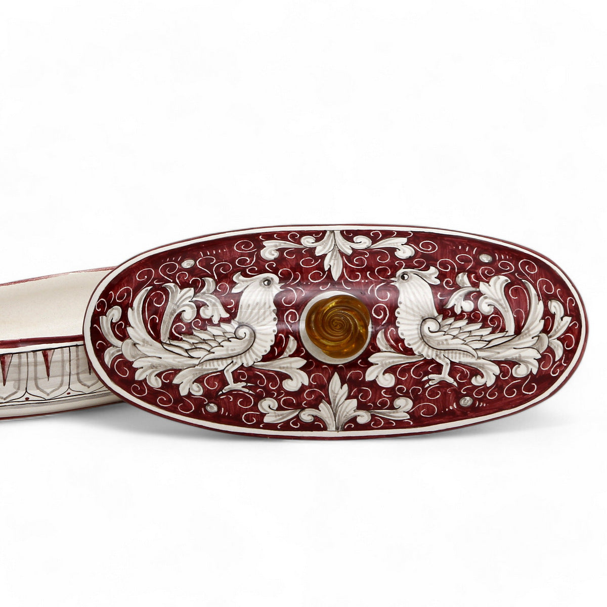 JEWERLY BOX: Authentic Deruta with Murano Knob - Oval DERUTA FONDO ROSSO design