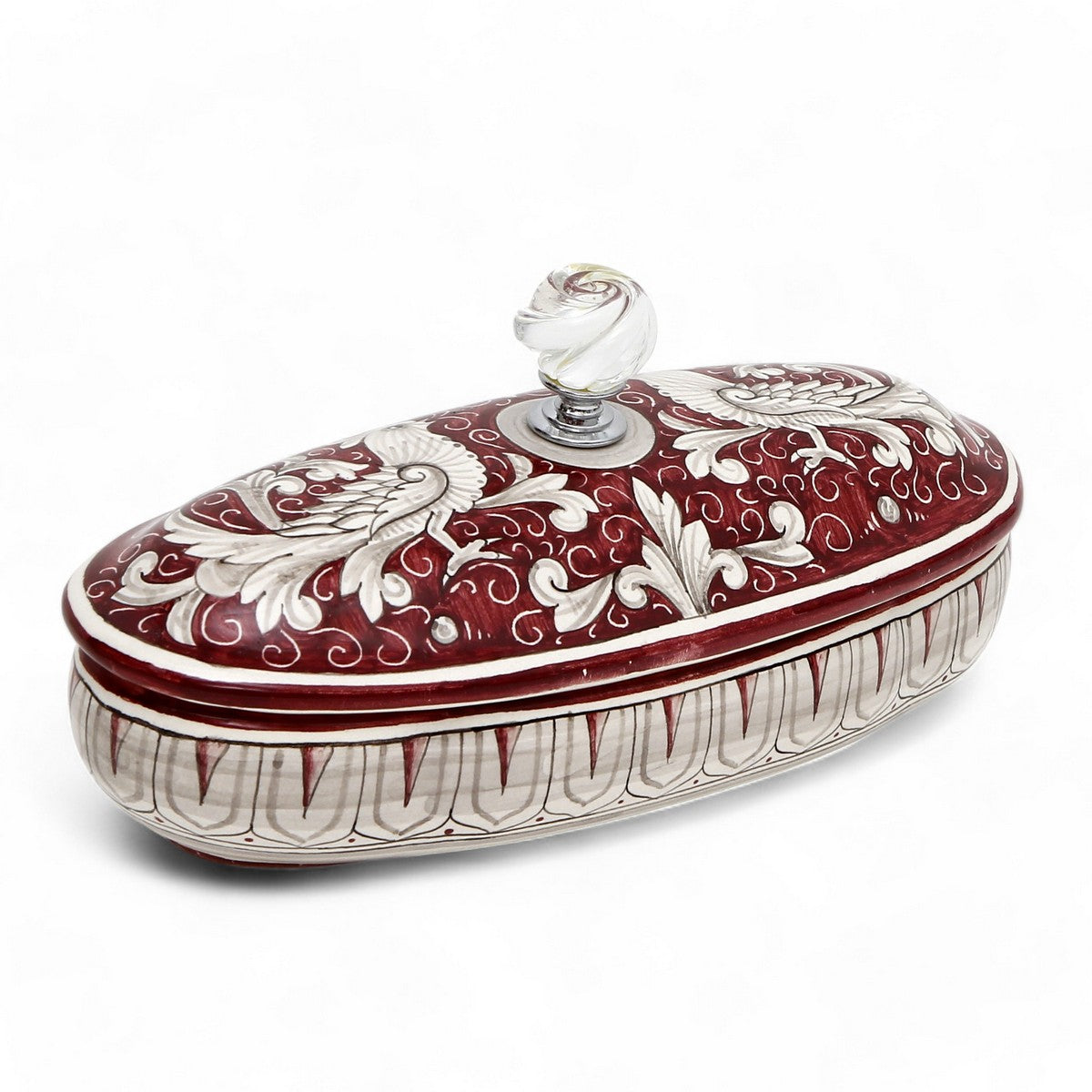 JEWERLY BOX: Authentic Deruta with Murano Knob - Oval DERUTA FONDO ROSSO design