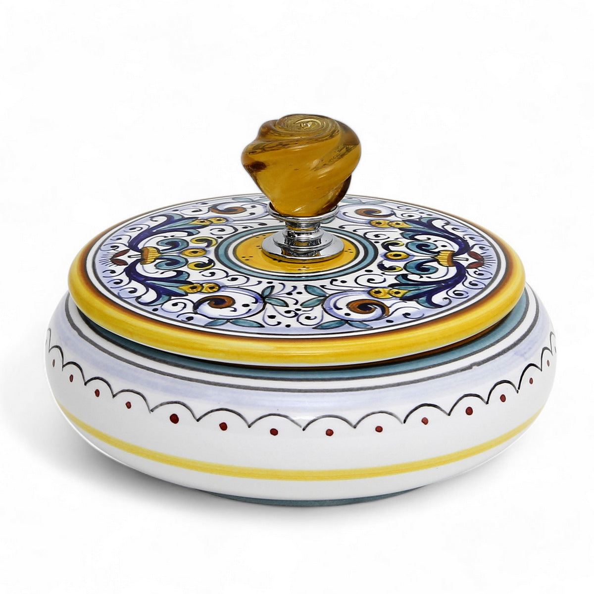 JEWERLY BOX: Authentic Deruta with Murano Knob - Round RICCO DERUTA design