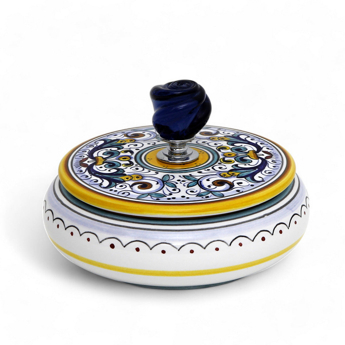 JEWERLY BOX: Authentic Deruta with Murano Knob - Round RICCO DERUTA design