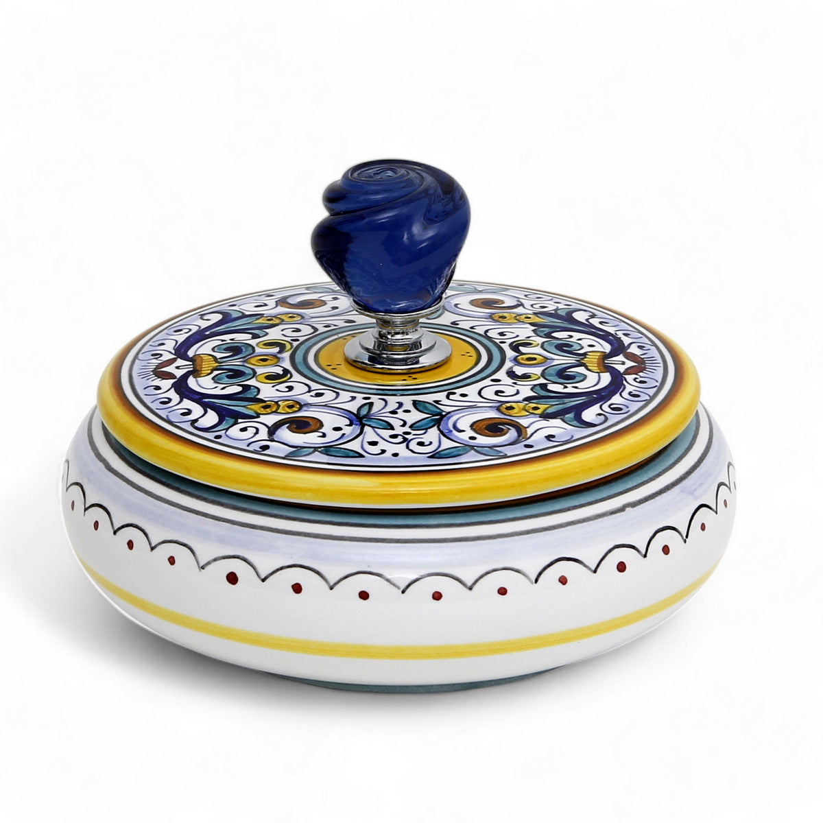 JEWERLY BOX: Authentic Deruta with Murano Knob - Round RICCO DERUTA design