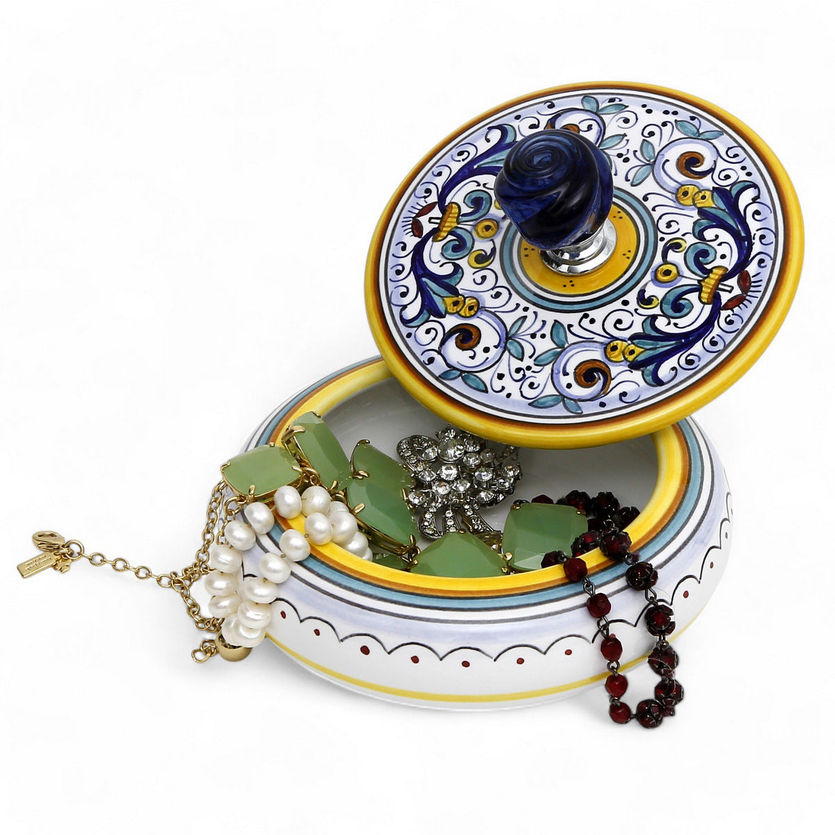 JEWERLY BOX: Authentic Deruta with Murano Knob - Round RICCO DERUTA design