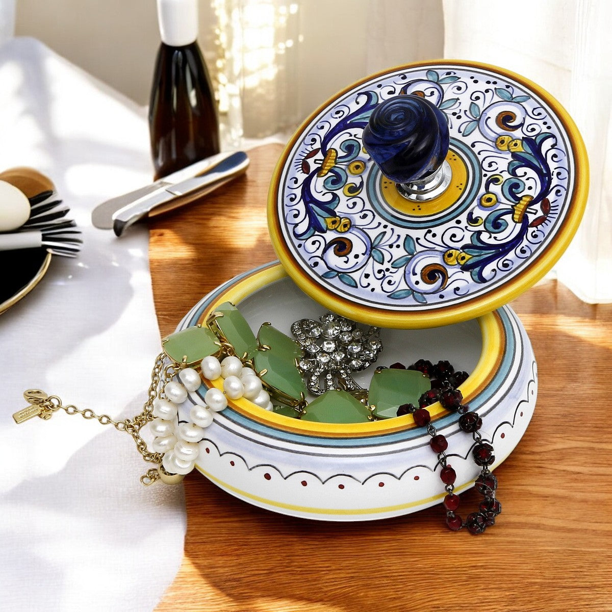 JEWERLY BOX: Authentic Deruta with Murano Knob - Round RICCO DERUTA design