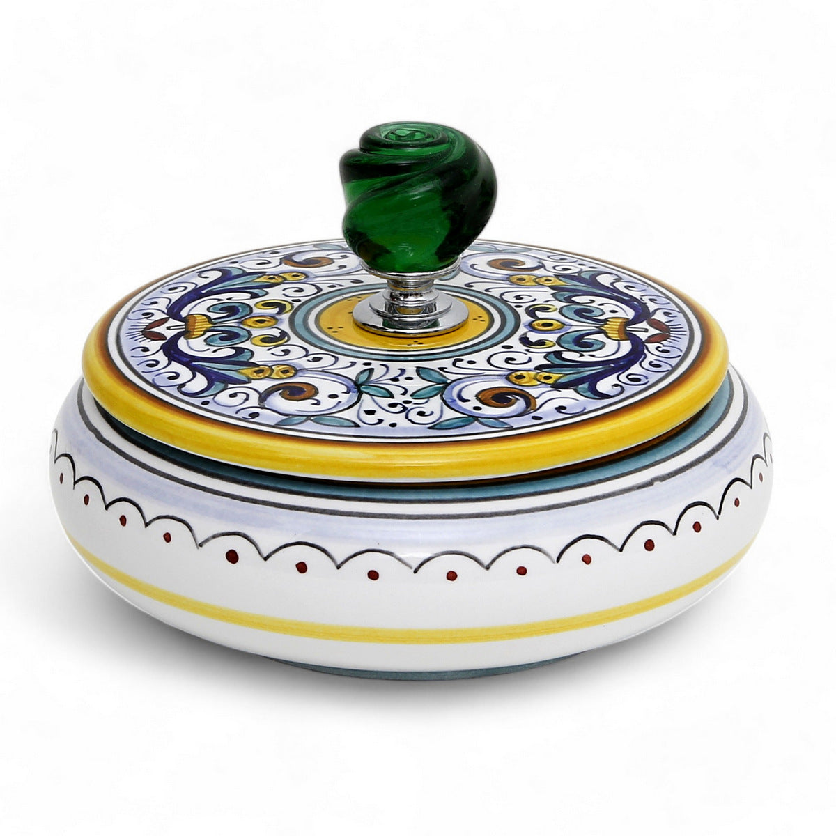 JEWERLY BOX: Authentic Deruta with Murano Knob - Round RICCO DERUTA design