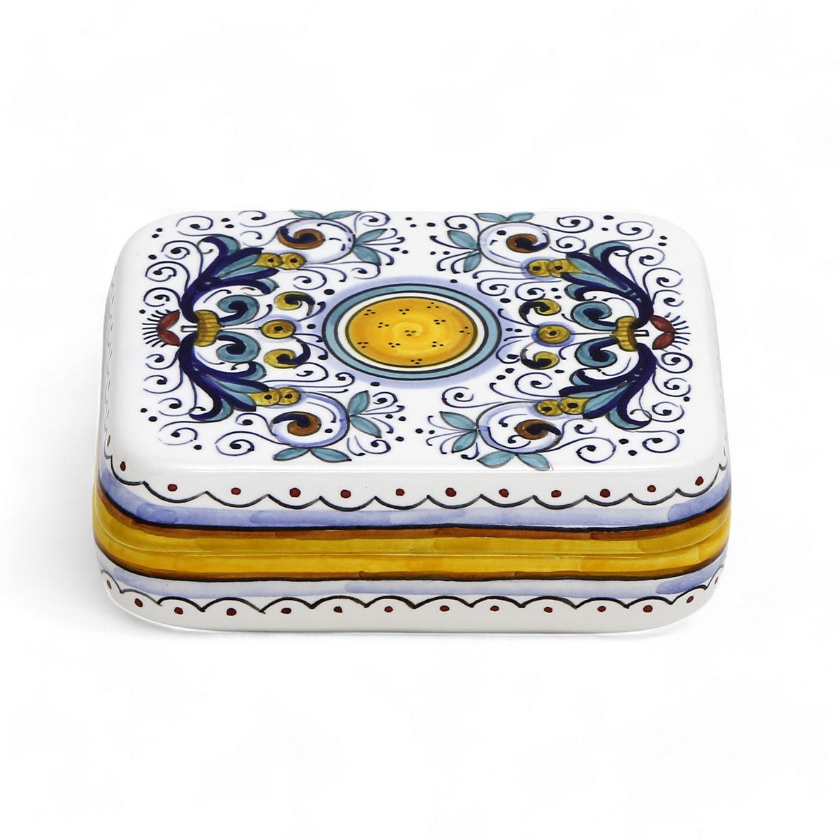 JEWERLY BOX: Authentic Deruta with Murano Knob - Rectangular RICCO DERUTA design