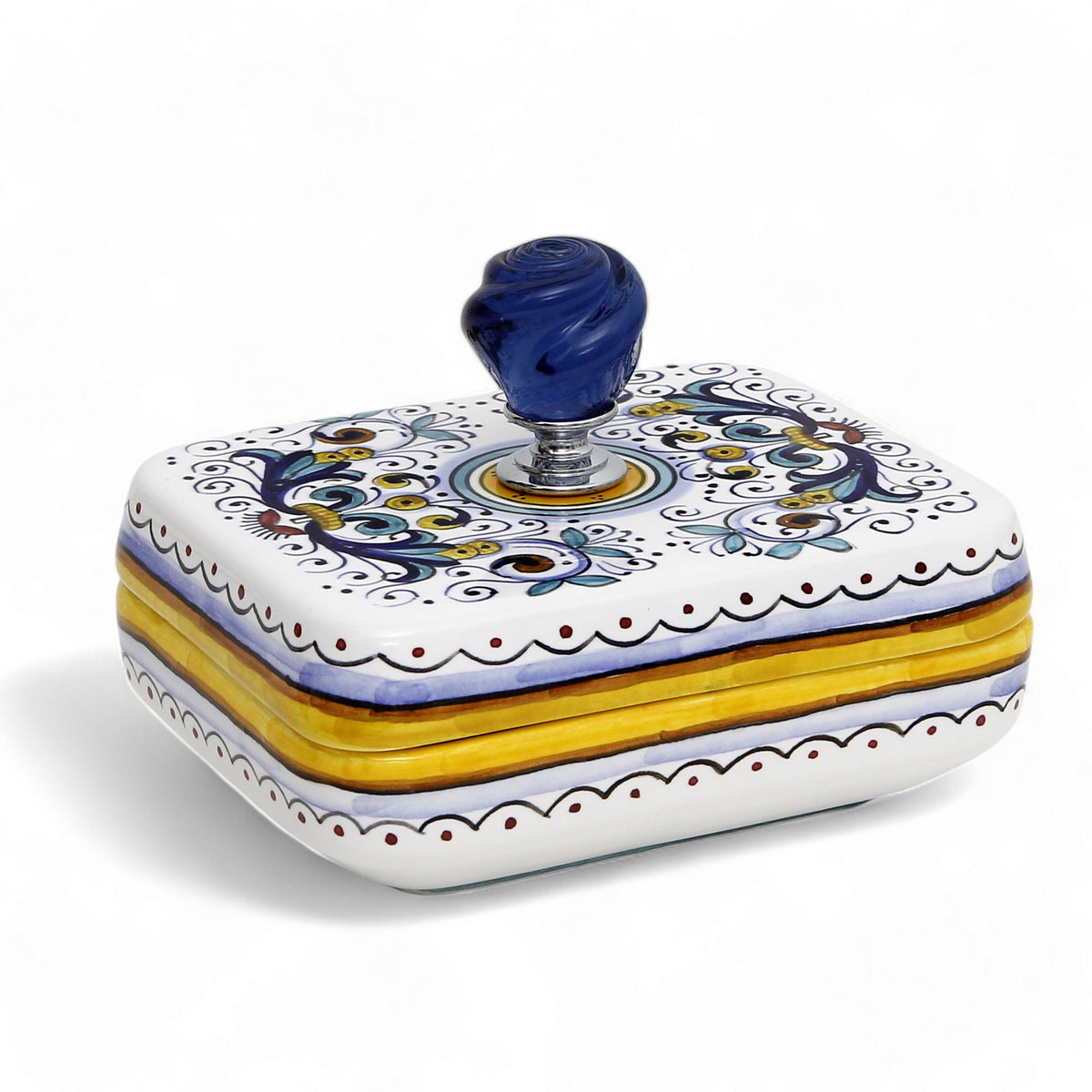 JEWERLY BOX: Authentic Deruta with Murano Knob - Rectangular RICCO DERUTA design