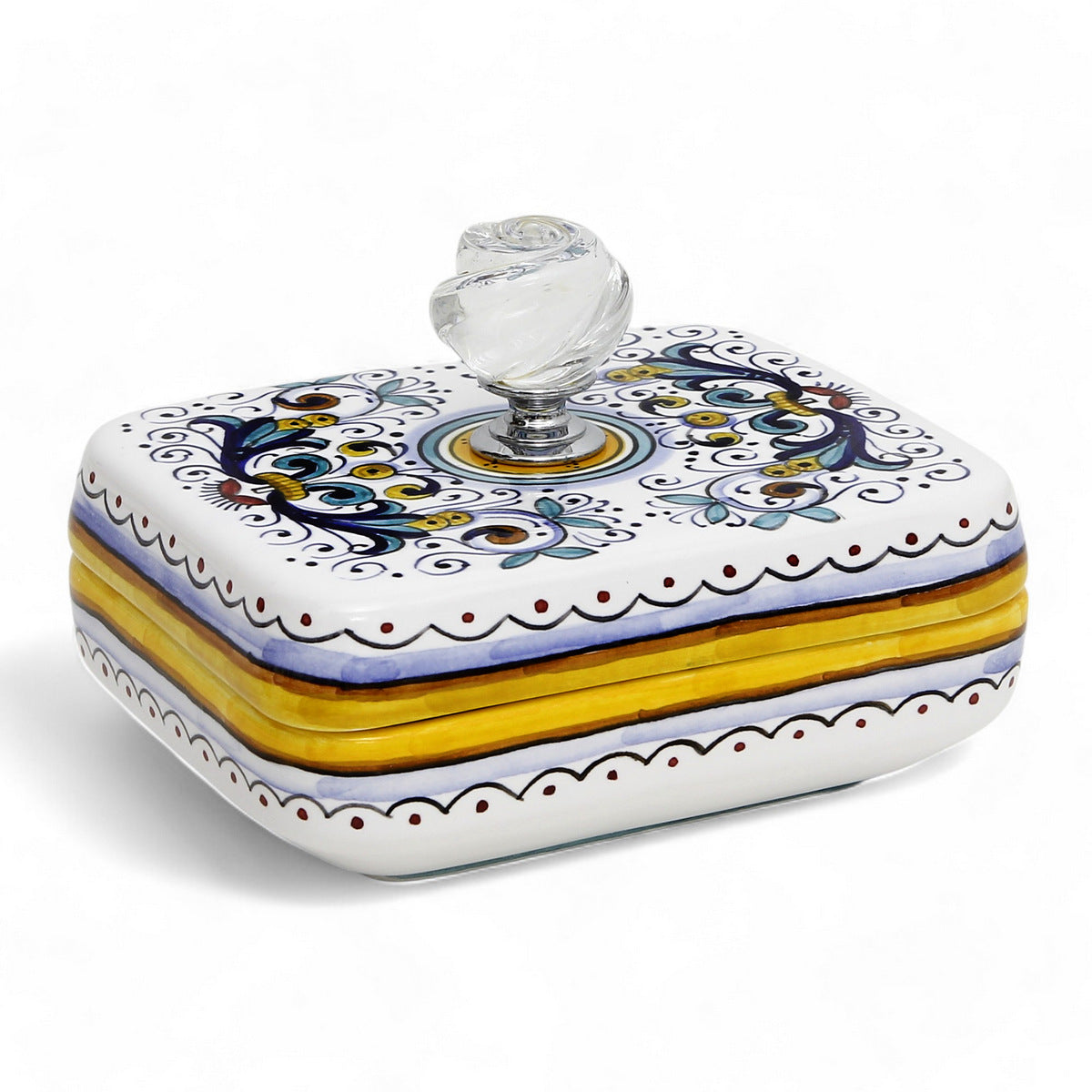 JEWERLY BOX: Authentic Deruta with Murano Knob - Rectangular RICCO DERUTA design