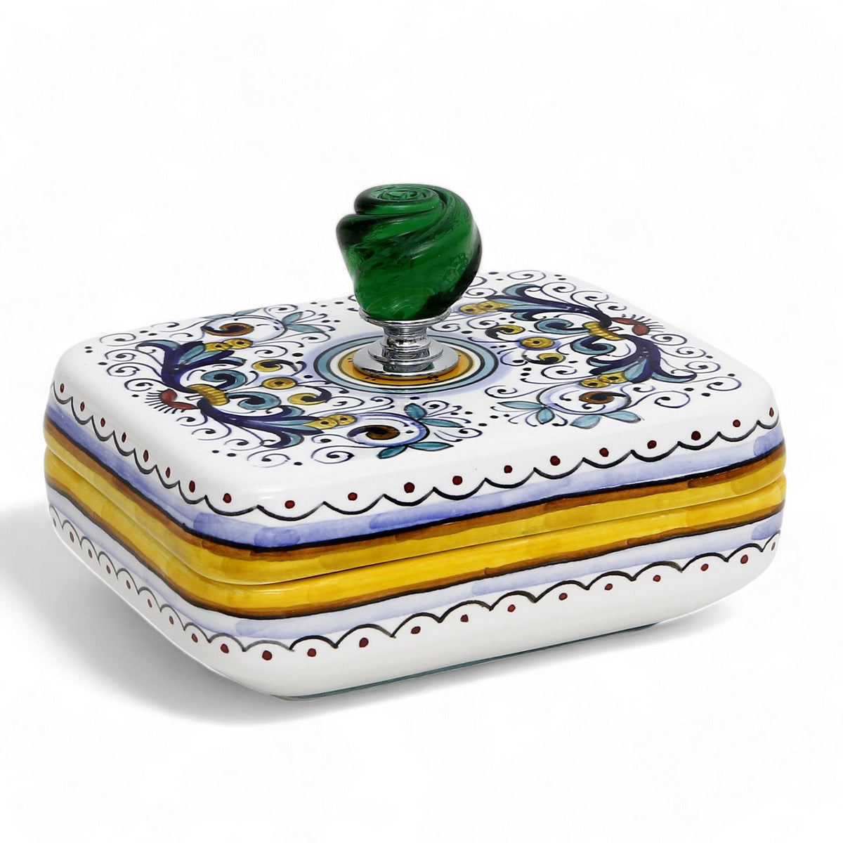 JEWERLY BOX: Authentic Deruta with Murano Knob - Rectangular RICCO DERUTA design