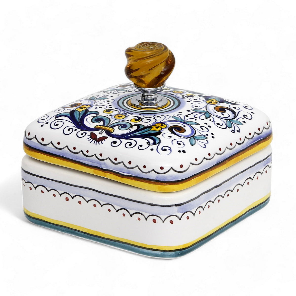 JEWERLY BOX: Authentic Deruta with Murano Knob - Square Shape RICCO DERUTA design