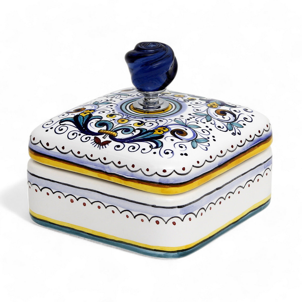 JEWERLY BOX: Authentic Deruta with Murano Knob - Square Shape RICCO DERUTA design