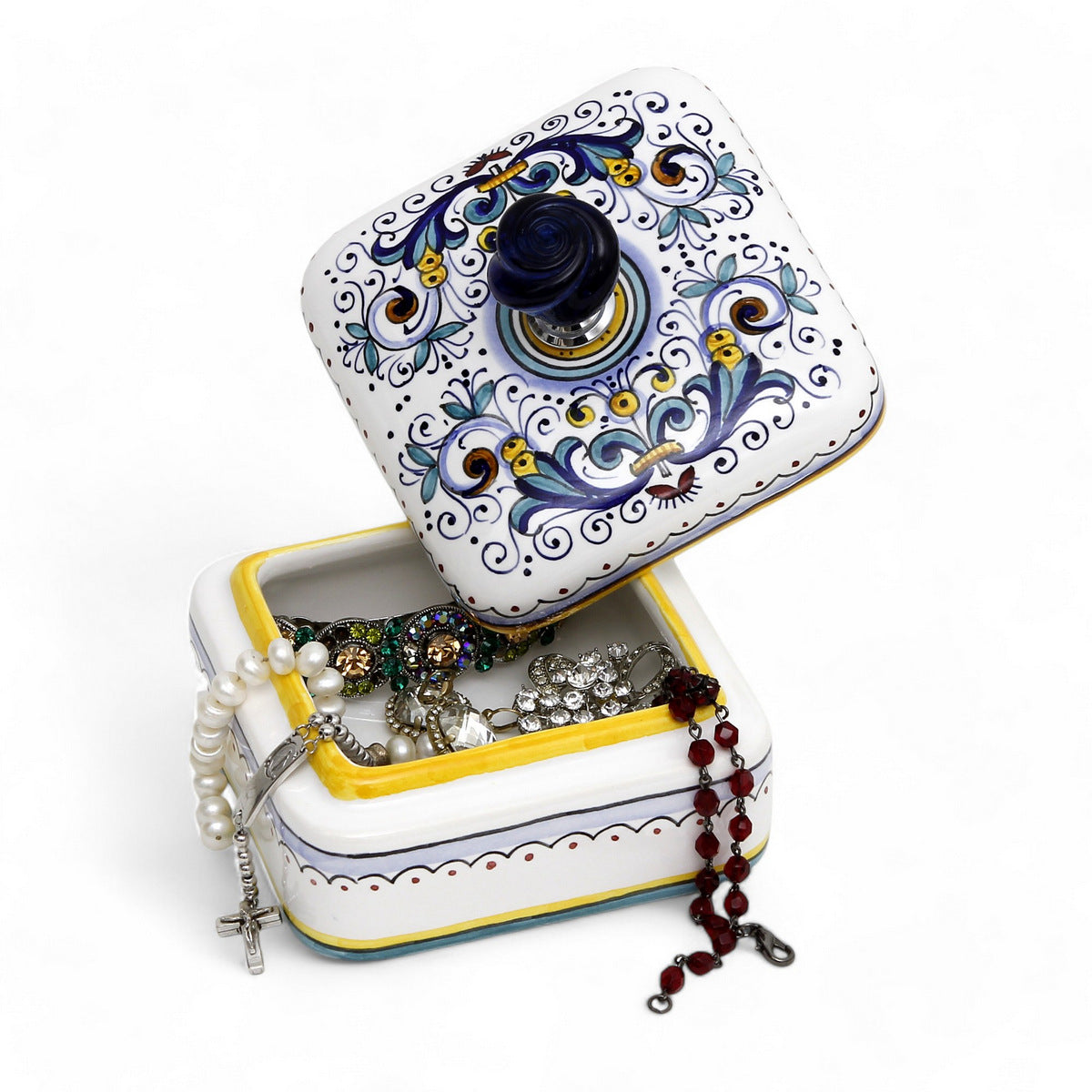 JEWERLY BOX: Authentic Deruta with Murano Knob - Square Shape RICCO DERUTA design