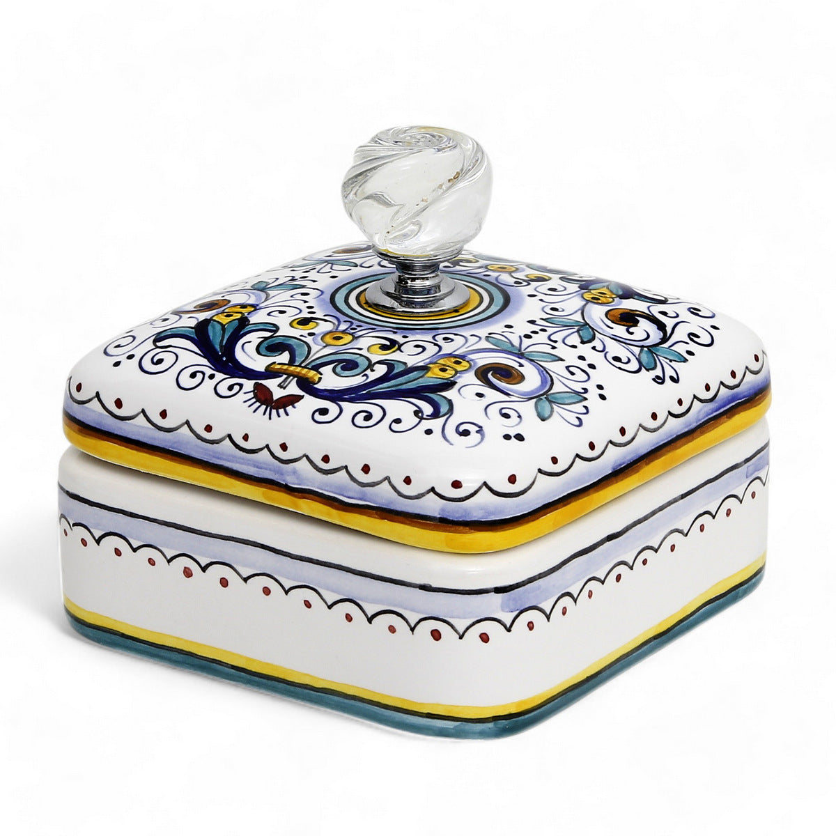 JEWERLY BOX: Authentic Deruta with Murano Knob - Square Shape RICCO DERUTA design