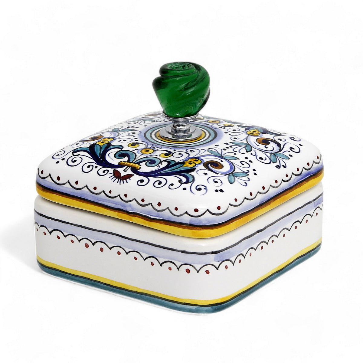 JEWERLY BOX: Authentic Deruta with Murano Knob - Square Shape RICCO DERUTA design