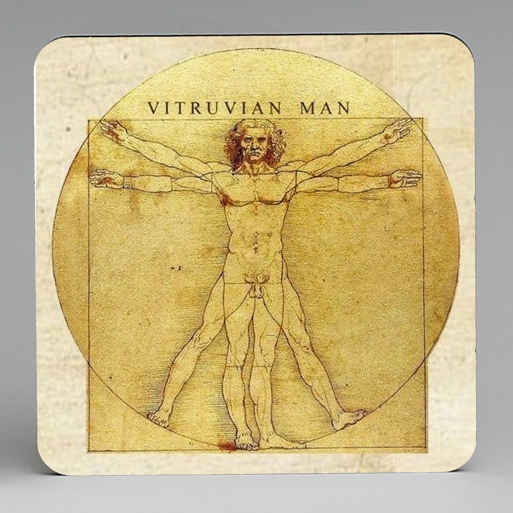 SUBLIMART: MDF Hardboard Set of 4 Coasters - Design: Affresco - Leonardo Da Vinci Vitruvian Art