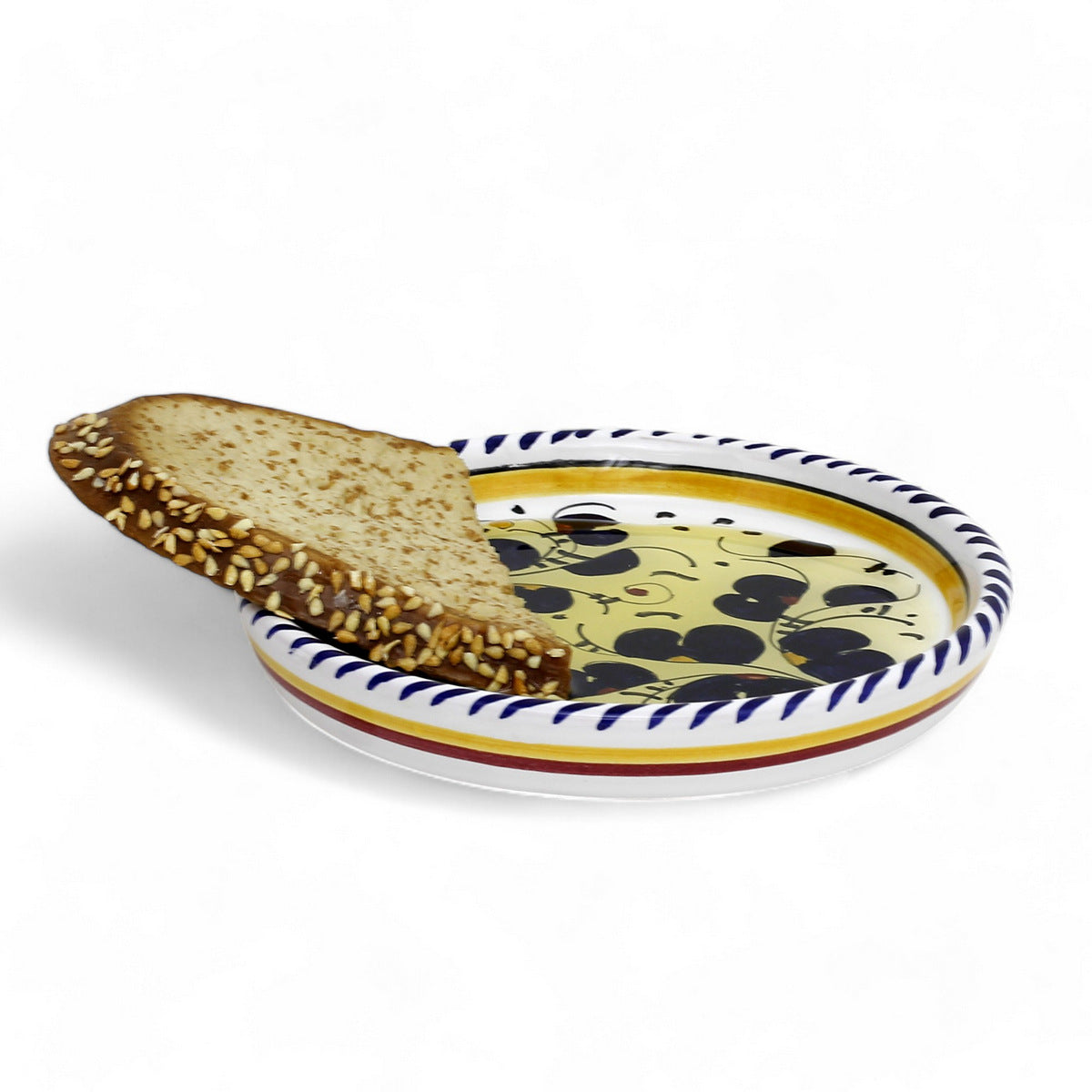 ORVIETO BLUE ROOSTER: Deruta Wine Dipping Bowl/Coaster