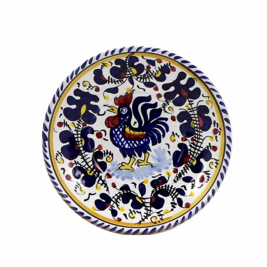 LOVE.ly Deruta Small Round Plate with 12 Baci Perugina - ORVIETO BLUE ROOSTER design