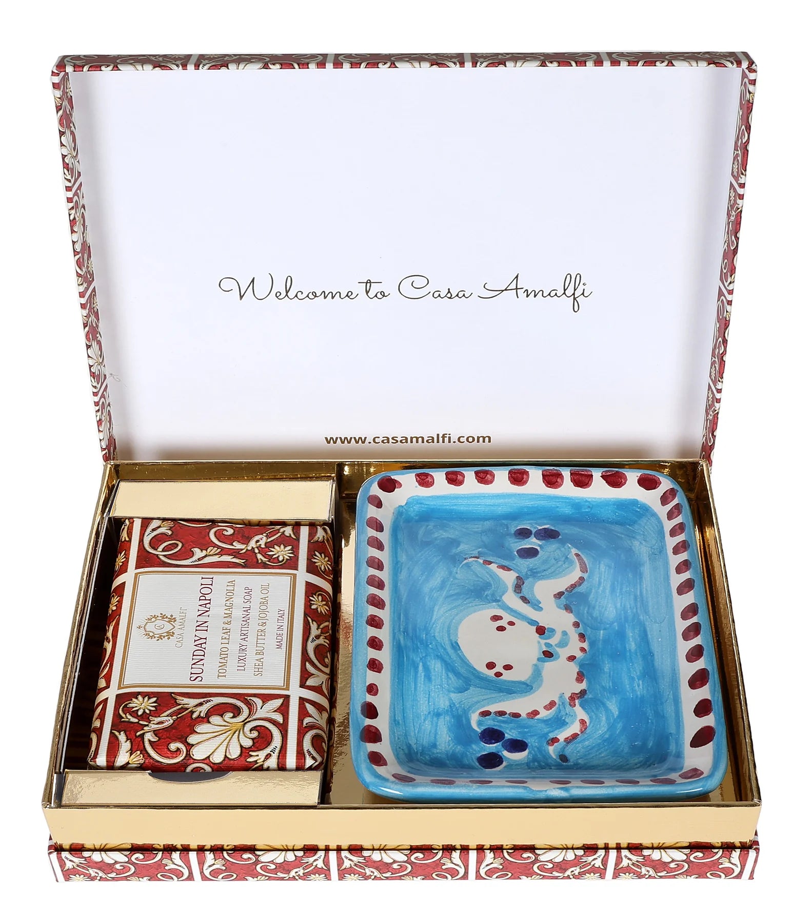 CASA AMALFI SOAPS: Scented Soap Bar with ceramic soap dish - Sunday in Napoli Maiolica Gift Box