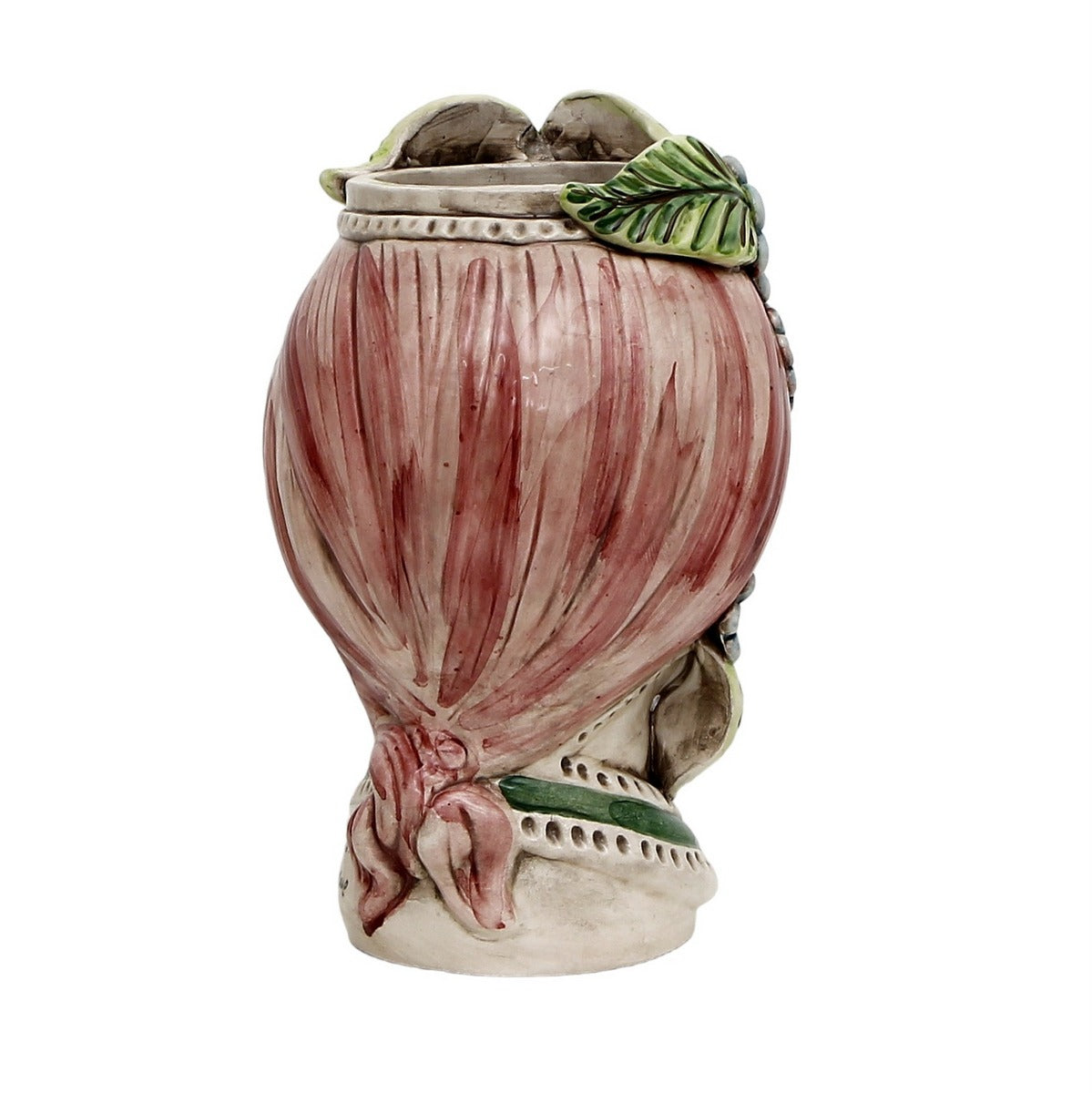 CALTAGIRONE: Sicilian Moorish Head Vase - Woman with Pink Turban + Lem 