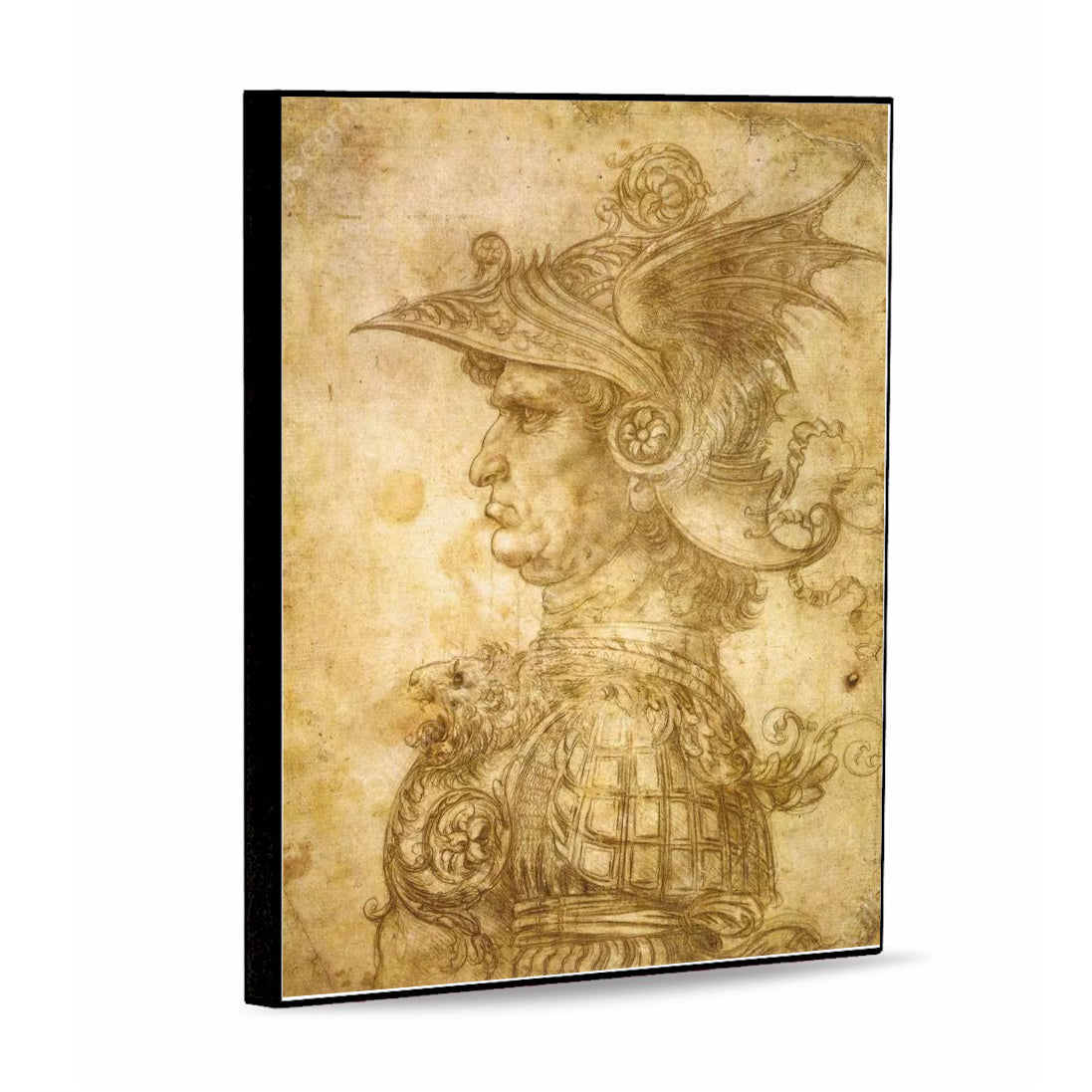 AFFRESCO: Panel Tile - Opera Profile of a Warrior in Helmet - by Leonardo Da Vinci