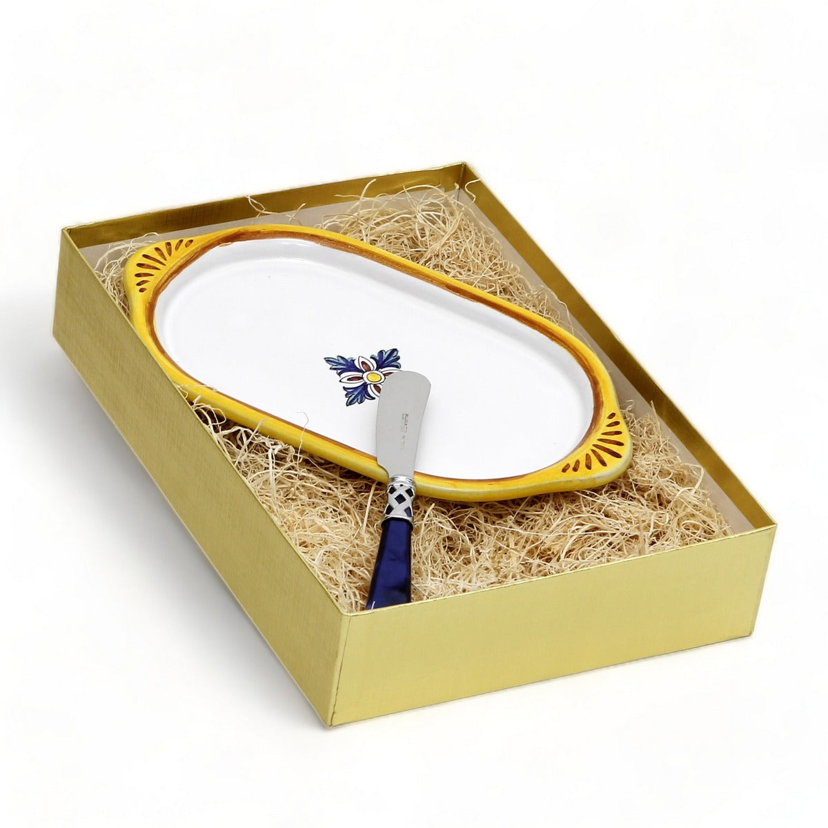 GIFT BOX GOLD: With authentic Deruta hand painted ceramic - RICCO DERUTA: Oval/Oblong Small Tray With Spreader