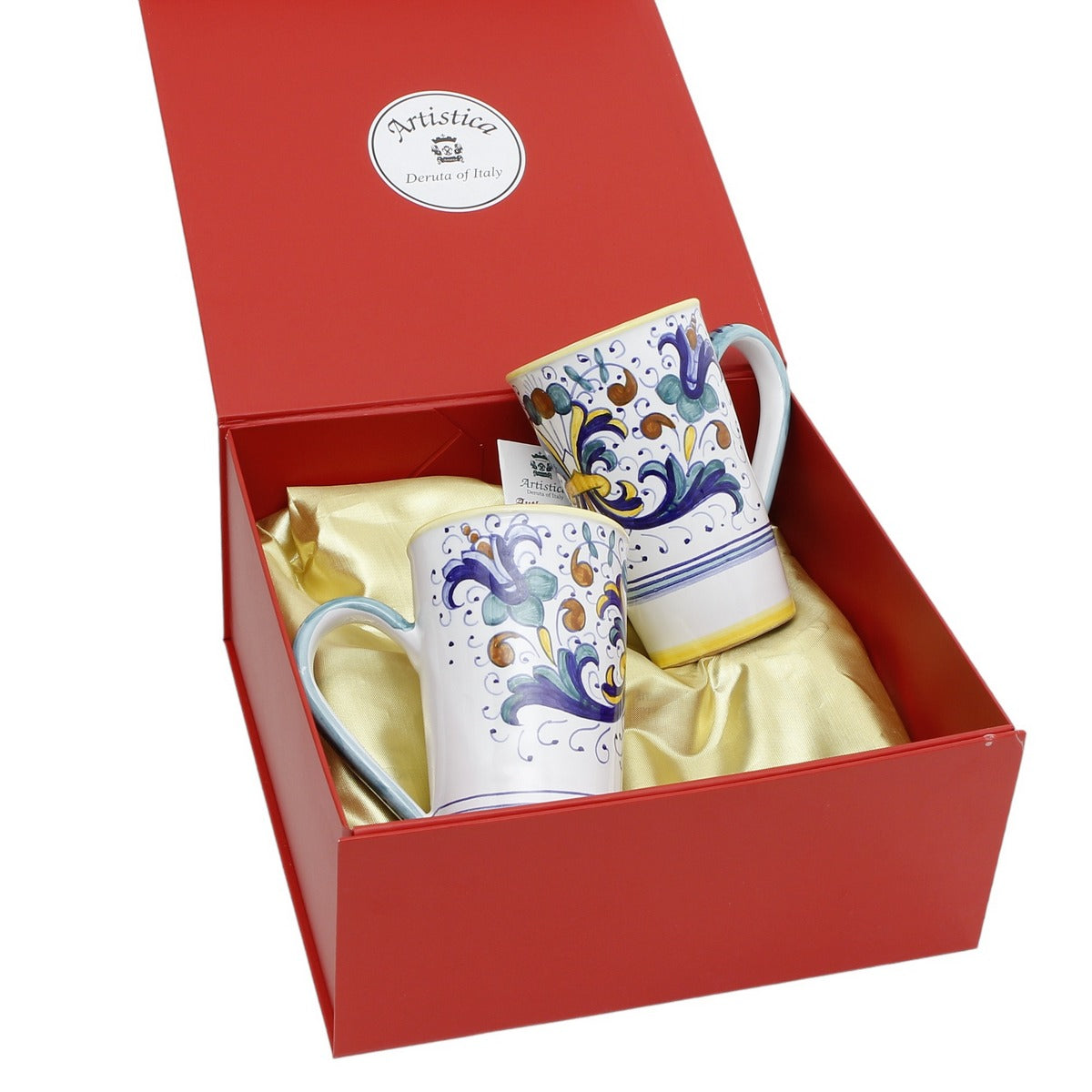 GIFT BOX: DeLuxe Glossy Red Gift Box with Ricco Deruta &#39;Tall&#39; Mugs 16 Oz. (Set of 2 pcs)