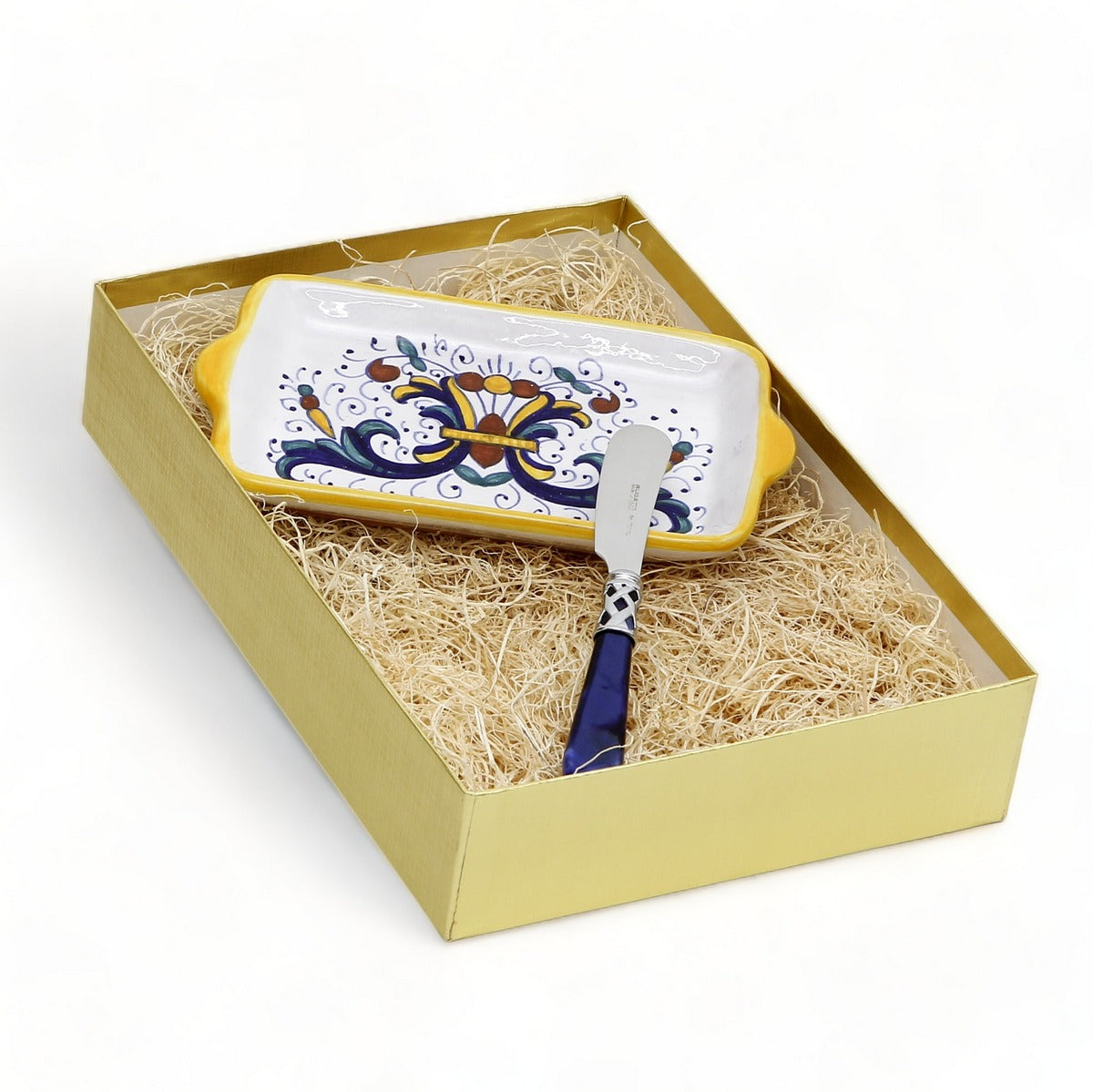 GIFT BOX GOLD: With authentic Deruta hand painted ceramic - RICCO DERUTA: Small Tray With Spreader