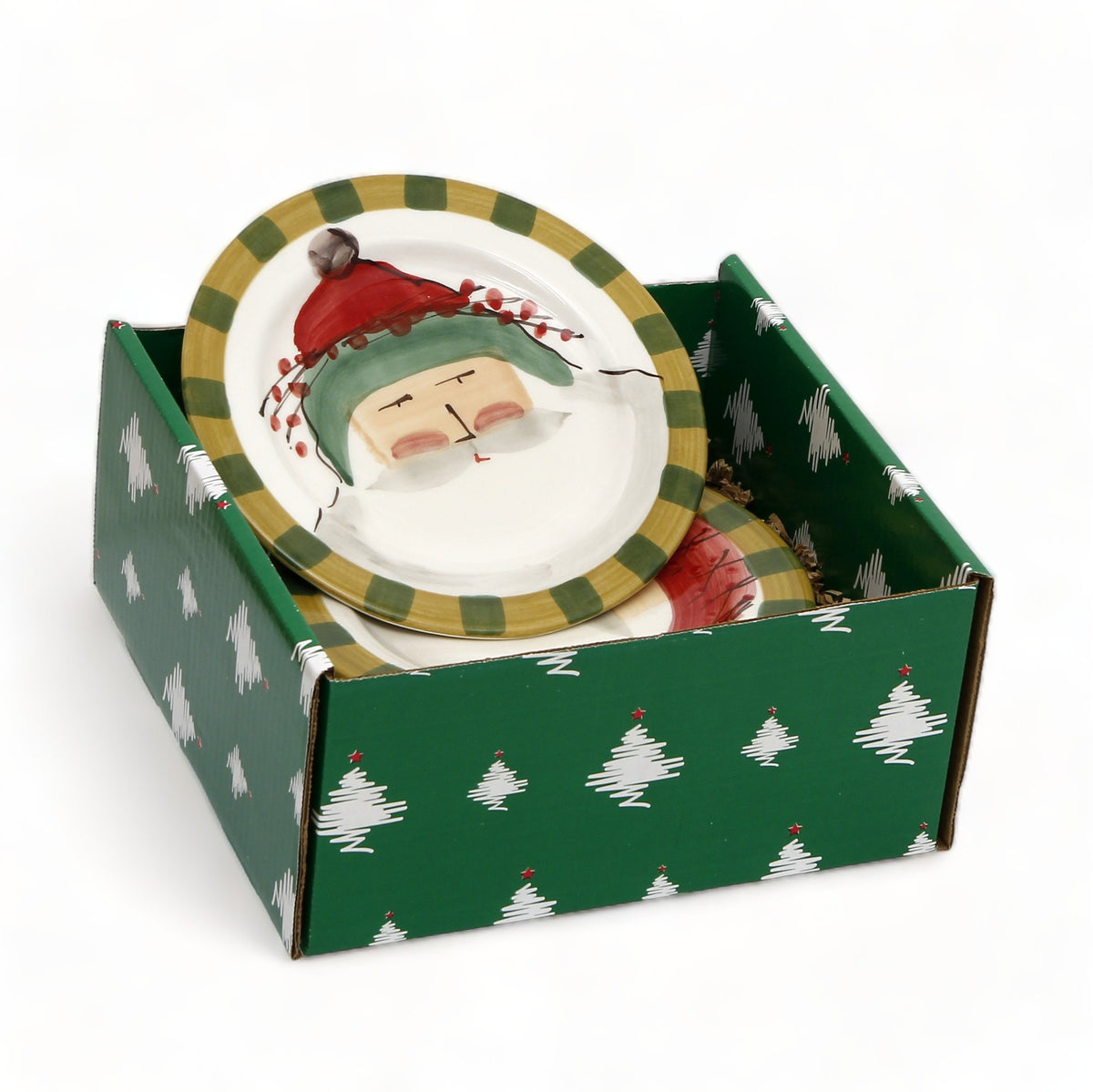 GIFT BOX GOLD: With authentic Deruta hand painted ceramic - VIETRI: Old St Nick Assorted Round Salad Plates (SET OF 4)