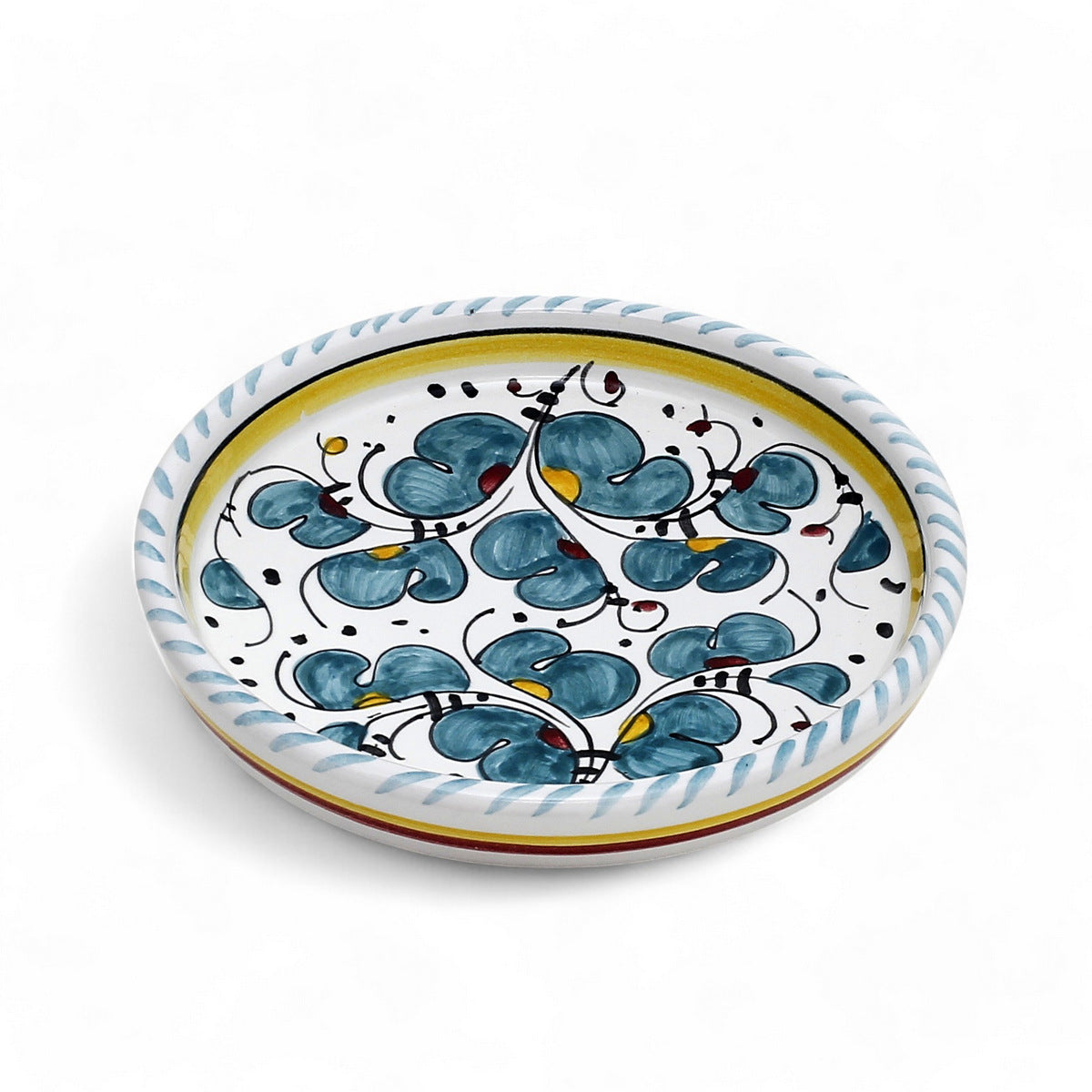 ORVIETO GREEN ROOSTER: Deruta Wine Coaster/Dipping Bowl