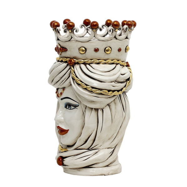 CALTAGIRONE: Sicilian Moorish Head Vase - Woman with Pink Turban + Lem 