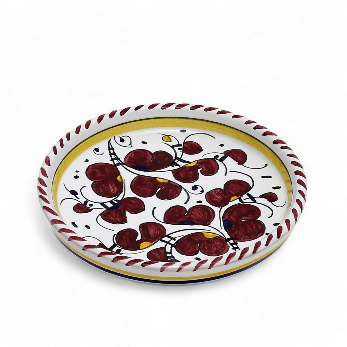 ORVIETO RED ROOSTER: Deruta Wine Coaster/Dipping Bowl