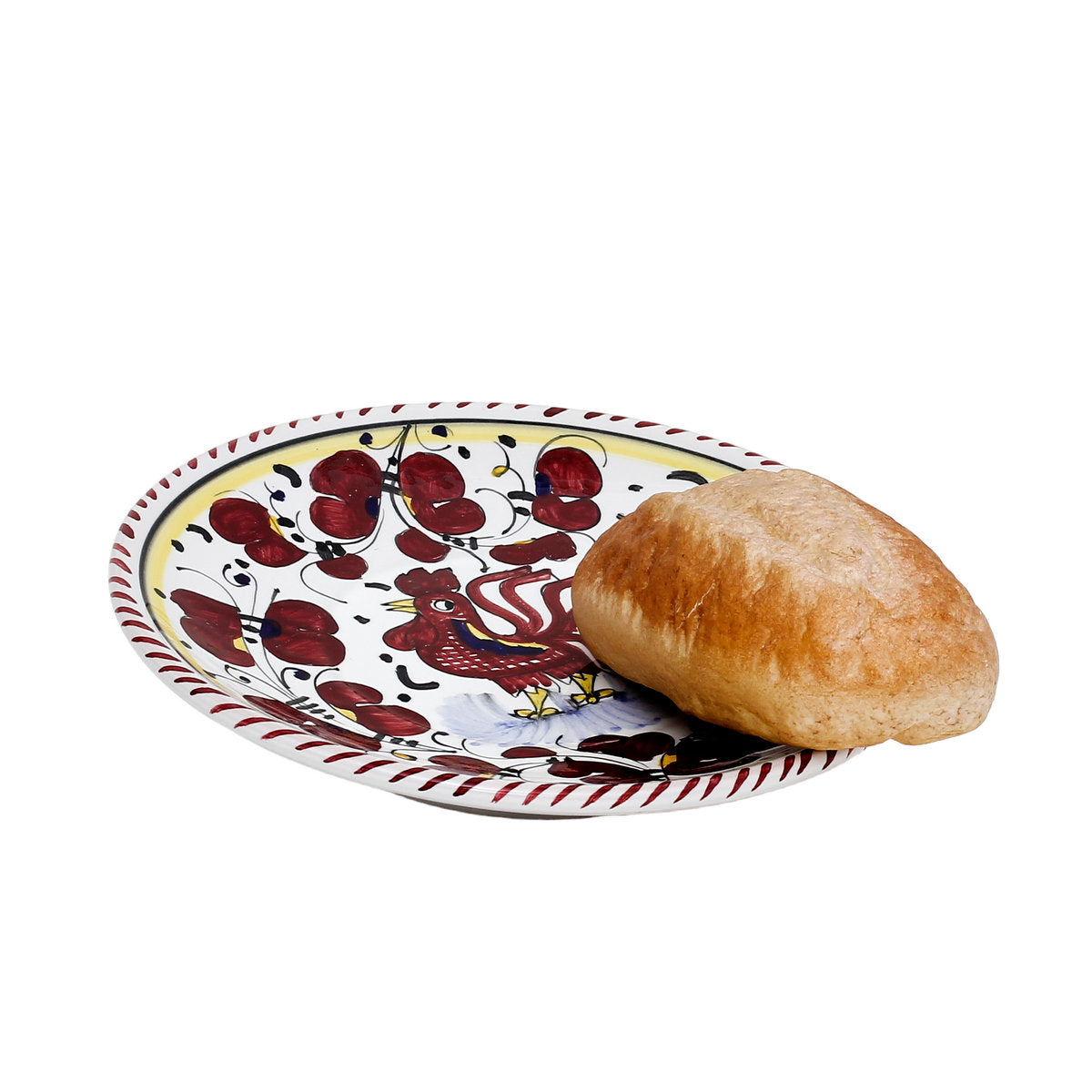 GIFT BOX GOLD LOGO: With authentic Deruta hand painted ceramic - ORVIETO RED ROOSTER: Canape/Bread & Butter Small Plate