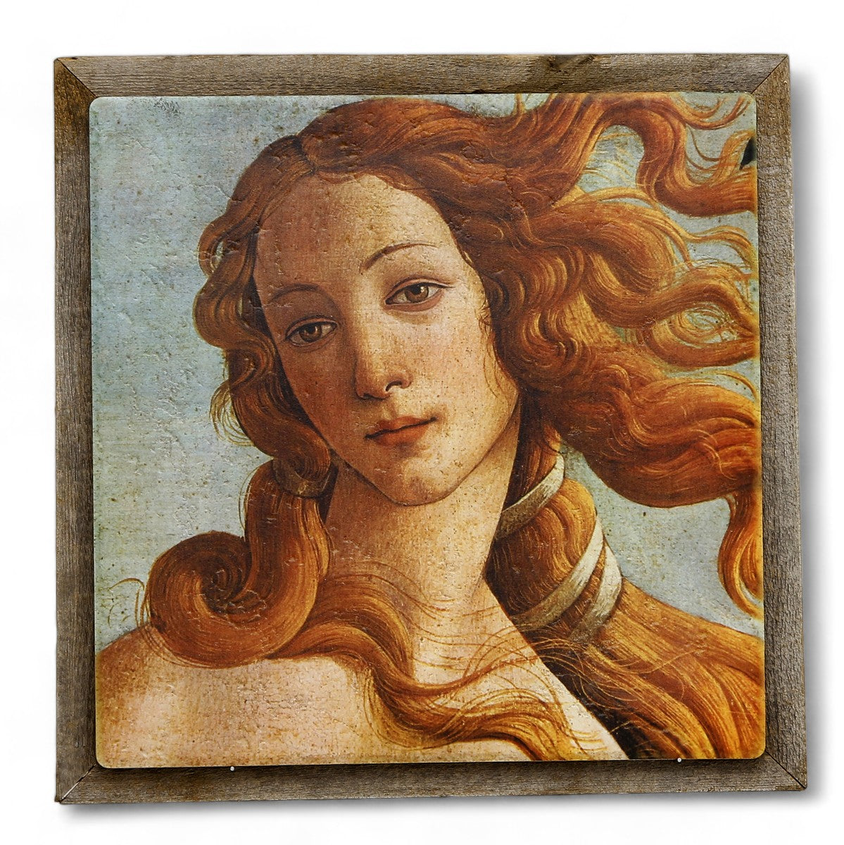 AFFRESCO: Ceramic Tile on Distressed Reclaimed Barn Wood Frame - Opera "Opera The Birth of Venus" (Detail) by Sandro Botticelli