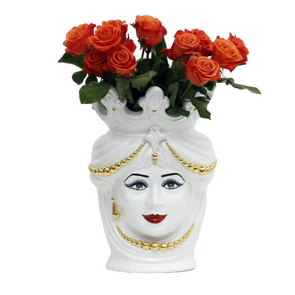 CALTAGIRONE: Sicilian Moorish Head Vase - Woman with Pink Turban + Lem 