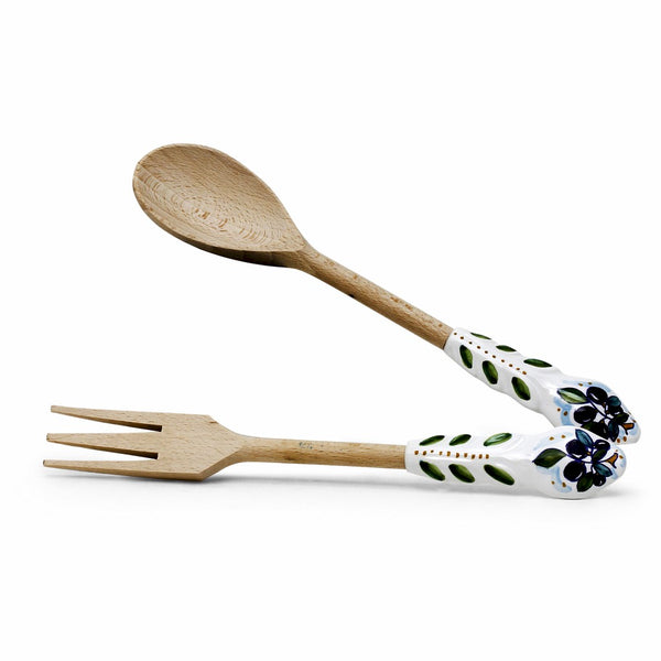 UTENSIL SET: OLIVE Design - Hard Wood with Hand Painted Ceramic Handle ...