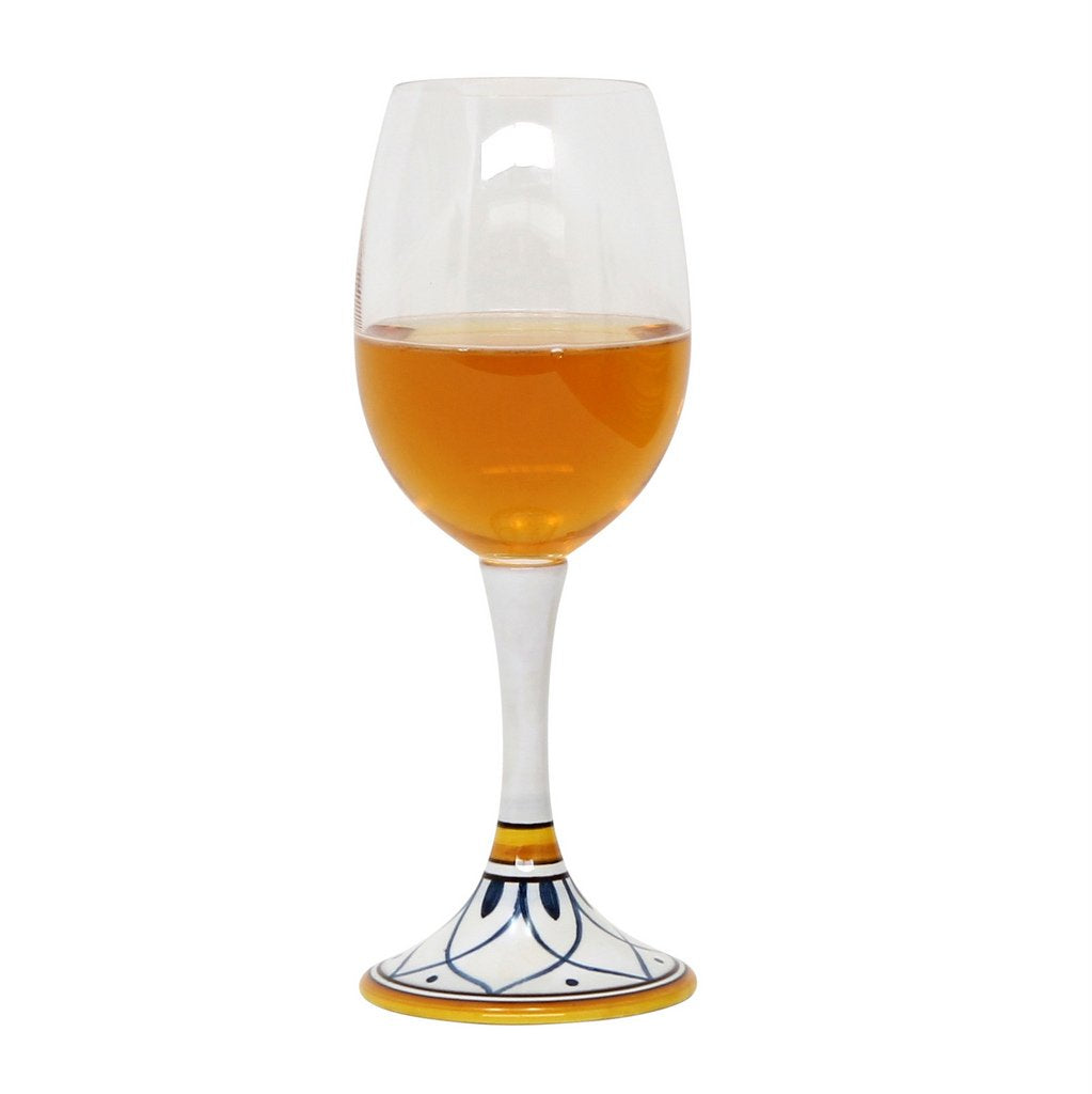 DERUTA STEMWARE: Pinot Glass on Hand Painted Ceramic Base TROPEA Design - Artistica.com