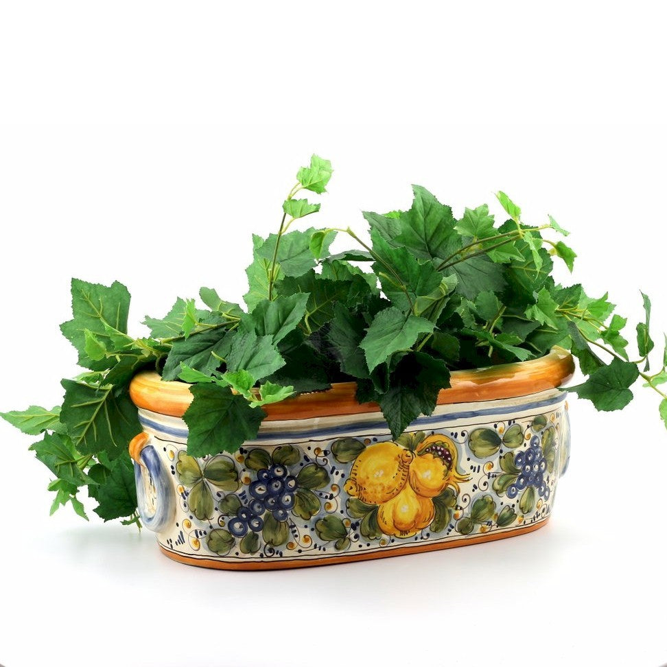 TUSCANIA: Oblong jardiniere cachepot with side rings - Artistica.com