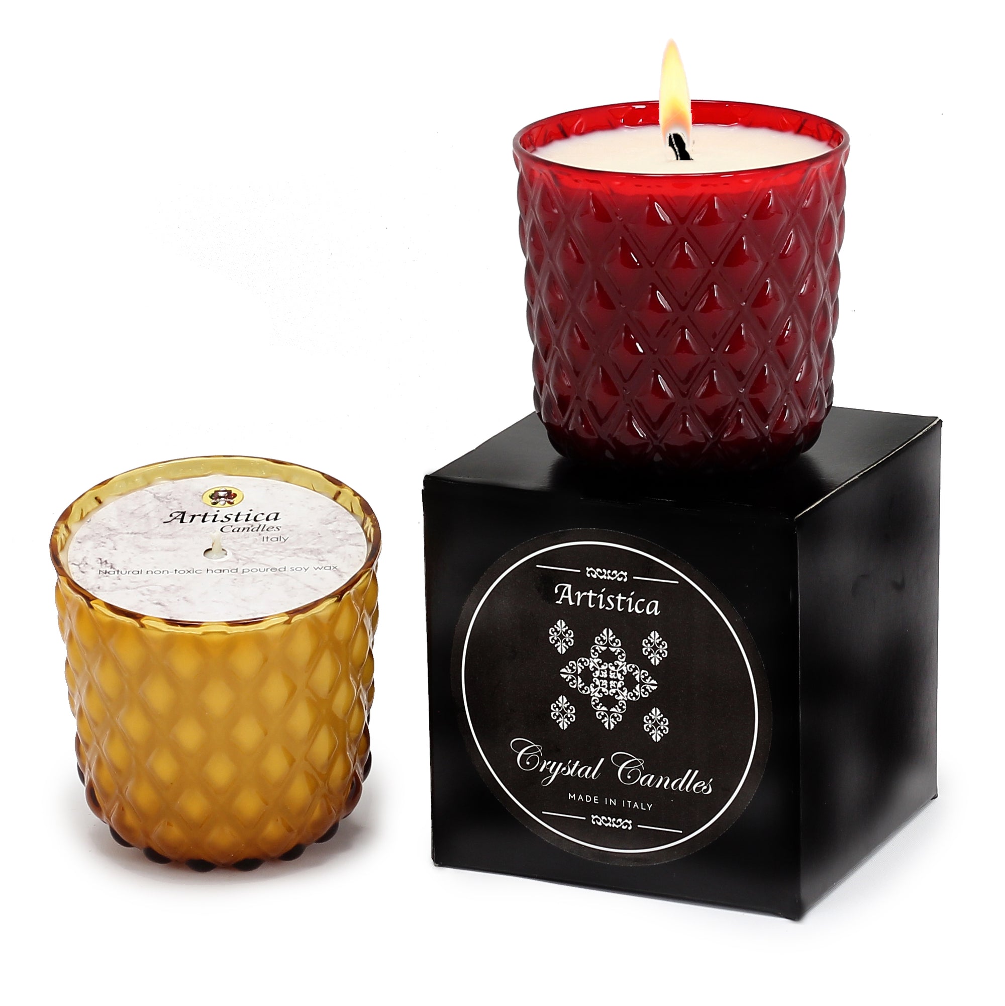 CRYSTAL CANDLES: Net Glass Design Candle ~ AMBER (10 Oz) - Artistica.com