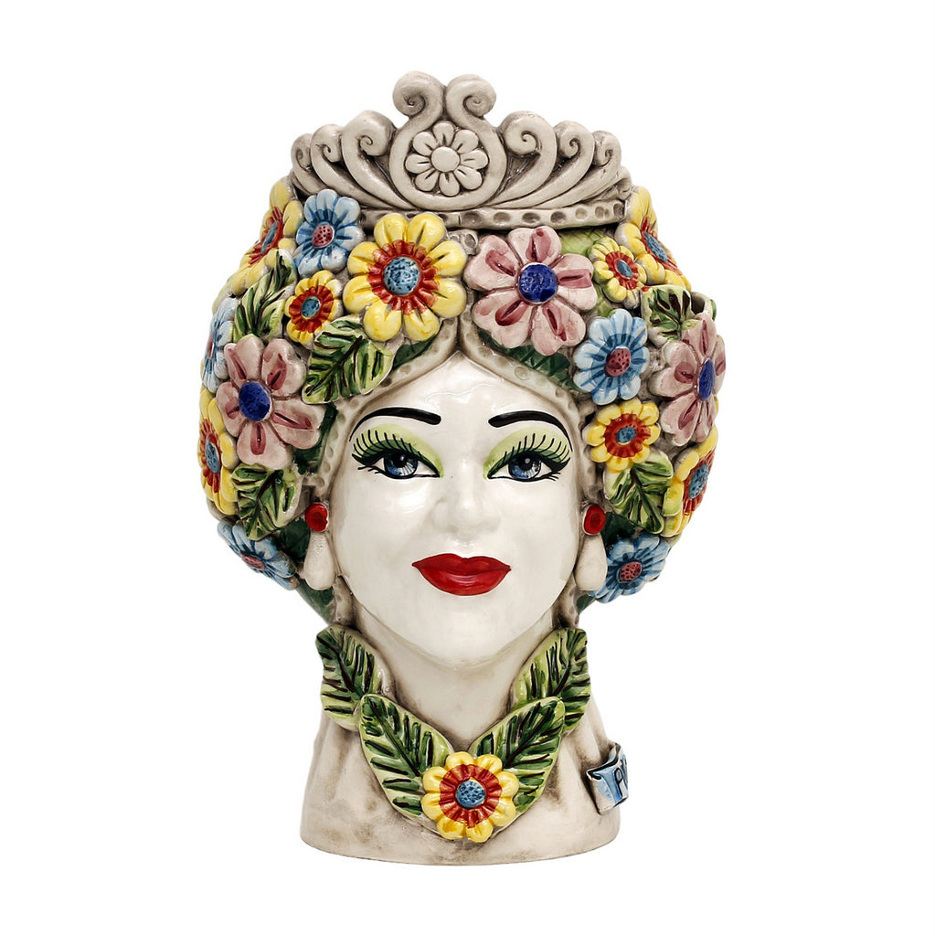 CALTAGIRONE: Sicilian Moorish Head Vase - Woman with Pink Turban + Lem 