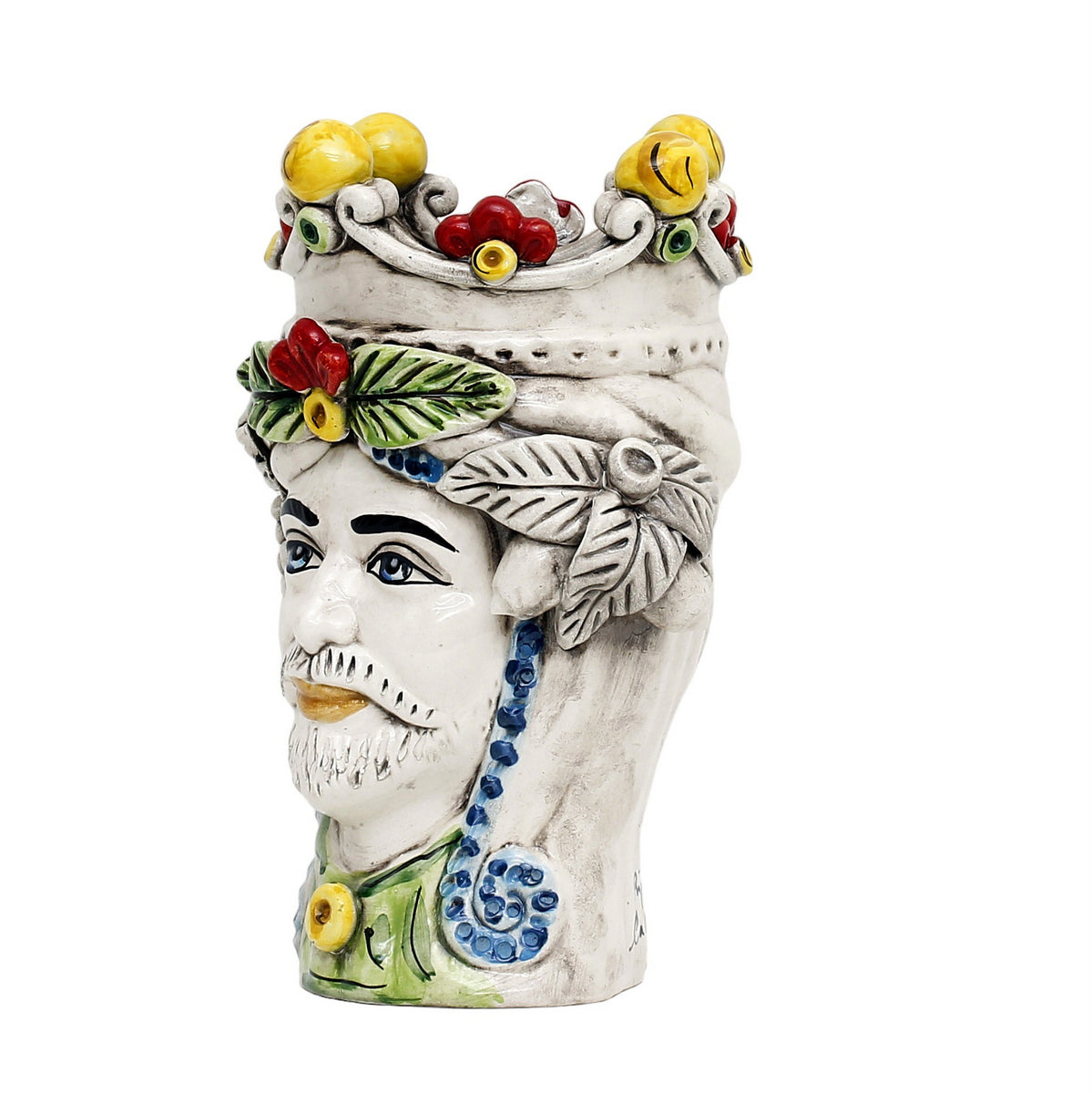 CALTAGIRONE: Sicilian Moorish Head Vase - Woman with Pink Turban + Lem 