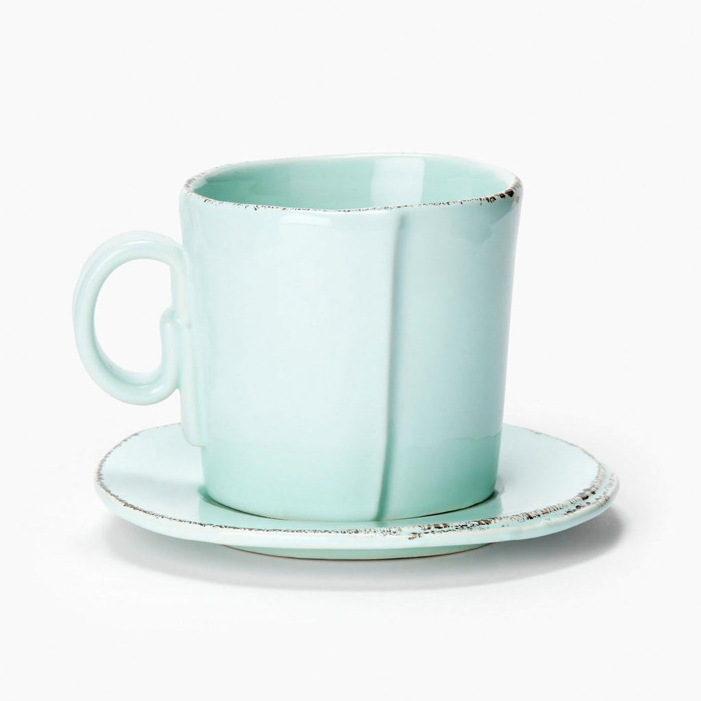 Vietri Lastra Espresso Cup & Saucer - Light Gray