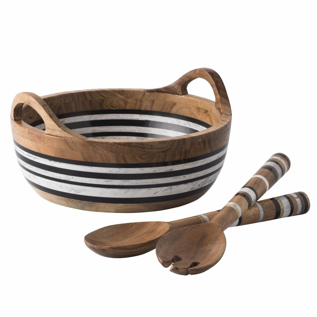 7 Pc Salad Bowl Serving Set - Whitewash Wood