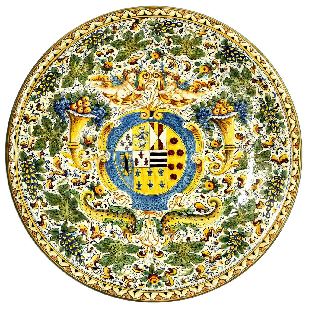 MAJOLICA CORNUCOPIA: Extra large wall plate with crest (28D) - Artistica.com